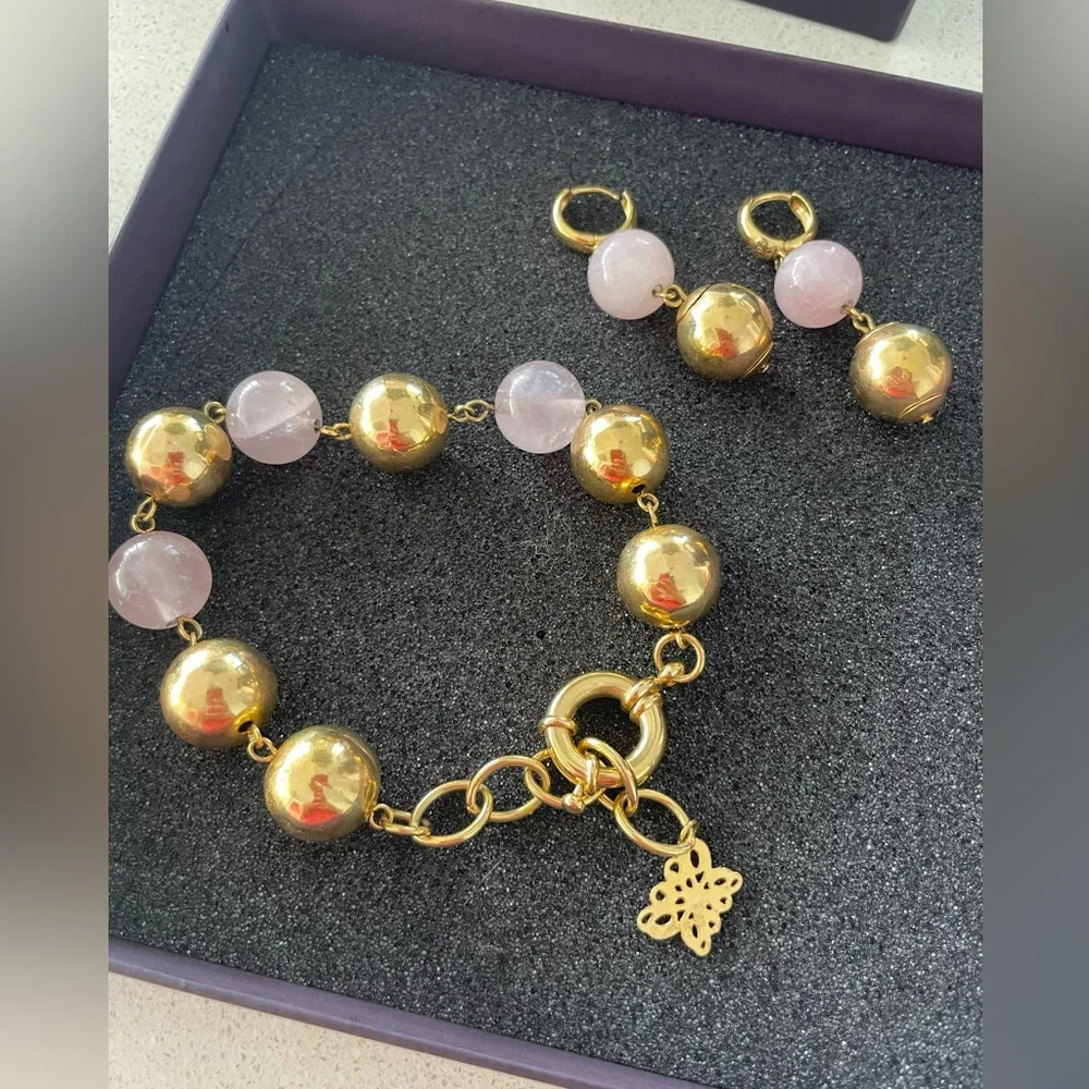 Italian set bracelet and earrings gold plated gorgeous - Picture 3 of 7